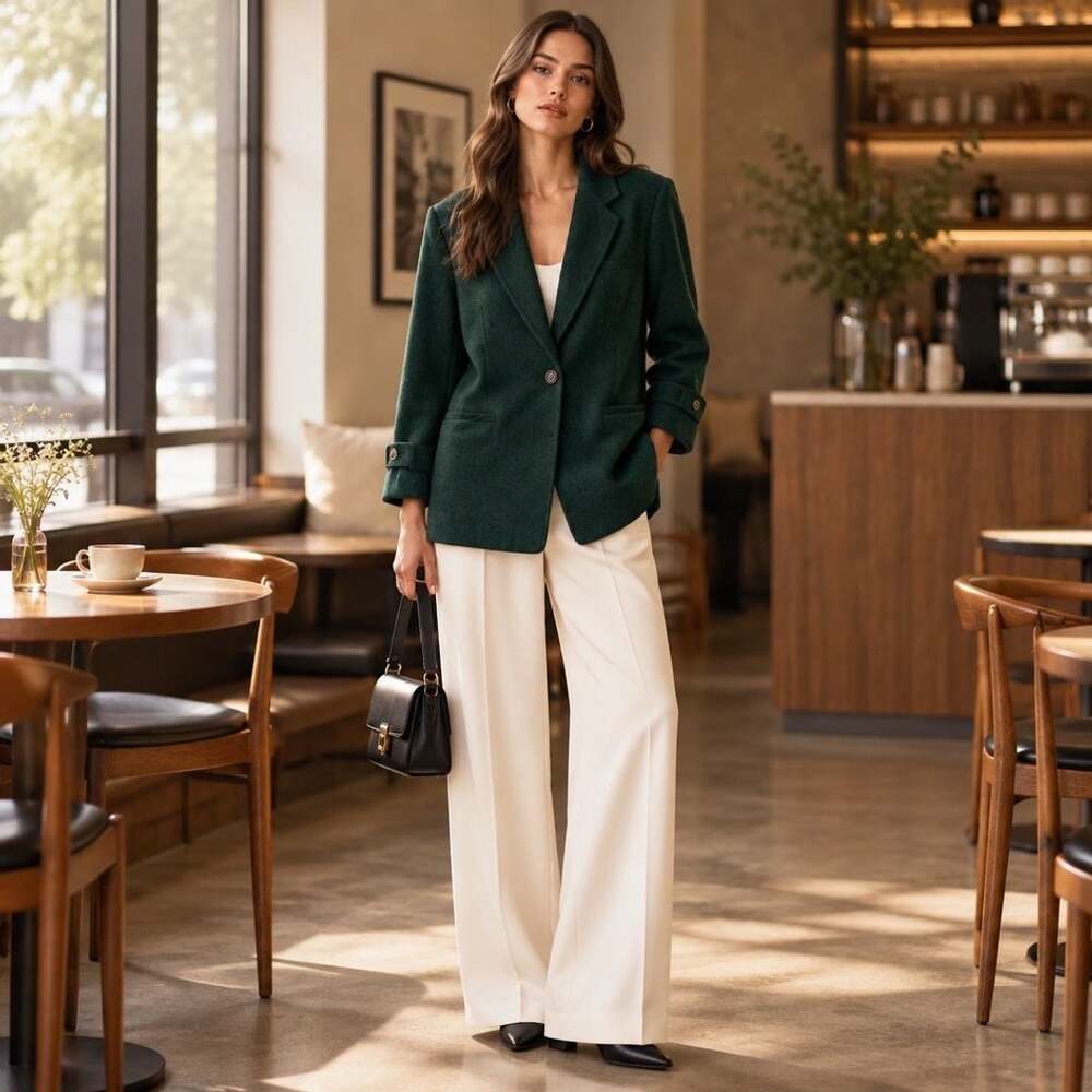 Requirements Woman Wool Blazer Size 16W Dark Green Fully Lined